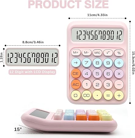 Colorful Candy Calculator,12 Digit Large LCD Display with Battery Calculator.