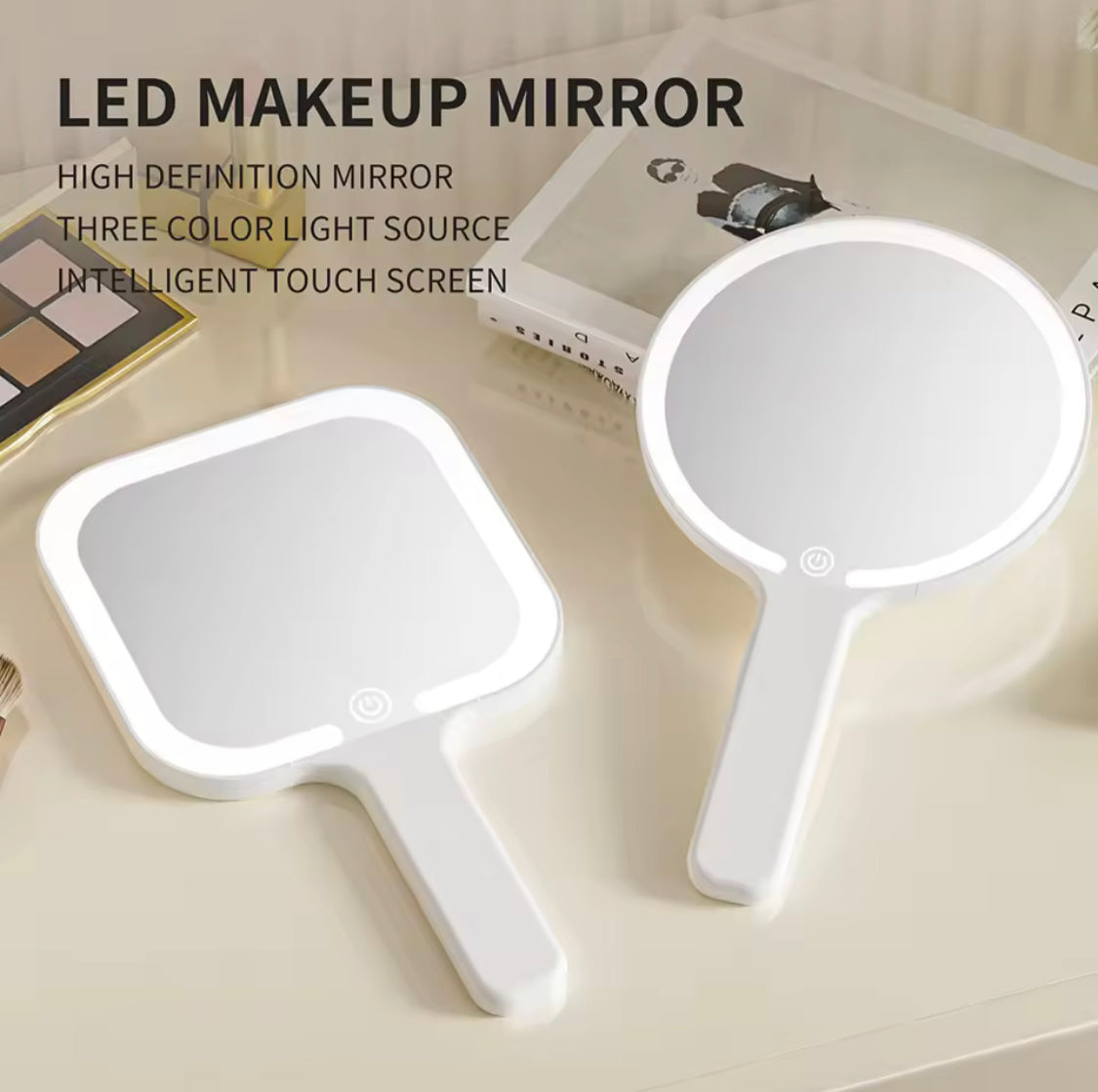 LED Smart Makeup Mirror, Hand Held LED Beauty Mirror, Touch Screen Vanity Mirror, Portable LED Travel Mirror