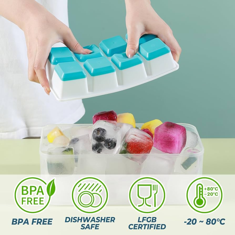 Stackable Silicone Ice Cube Tray with Lid, Ice Cube Tray with Protective Lid, Reusable Ice Cube Making Tray