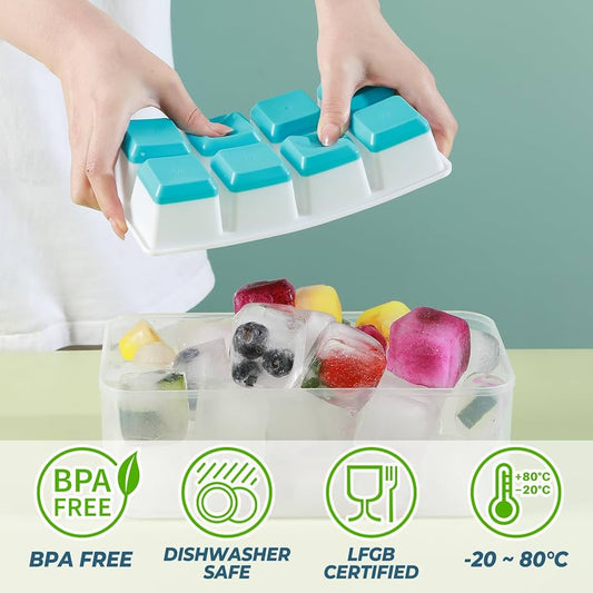 Stackable Silicone Ice Cube Tray with Lid, Ice Cube Tray with Protective Lid, Reusable Ice Cube Making Tray