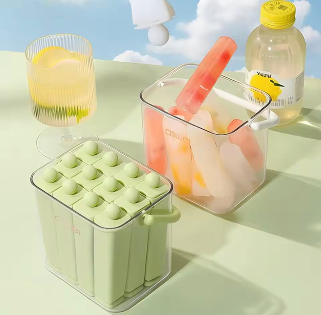 12 Grid Silicone Ice Popsicle Molds With Bucket, Durable Silicone Popsicle Mold with Lid, Portable Frozen Ice Cream Molds