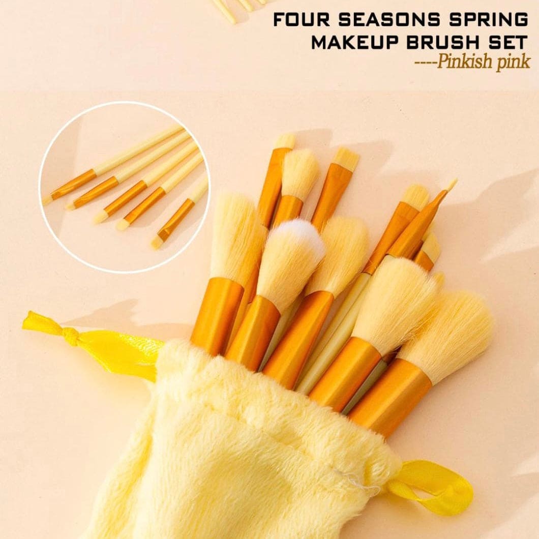 Set of 13 Spring Makeup Brush, Soft Fluffy Professional Kabuki Blend Shadow Makeup Brush, Foundation Blush Powder Eyeshadow Concealer Tools with Bag, Cosmetic Brush Pouch, Festival Beauty Cosmetic Tool, Premium Makeup Brush Set