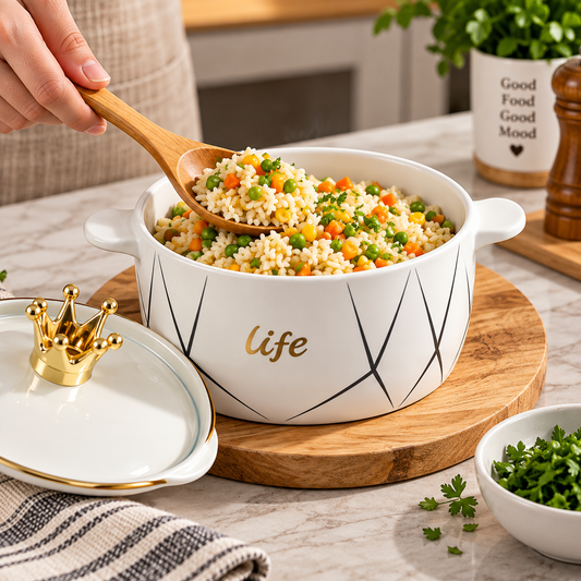 Royal Crown Ceramic Cooking Pot, Luxury Crown Lid Ceramic Pot, Elegant Ceramic Cooking & Serving Pot