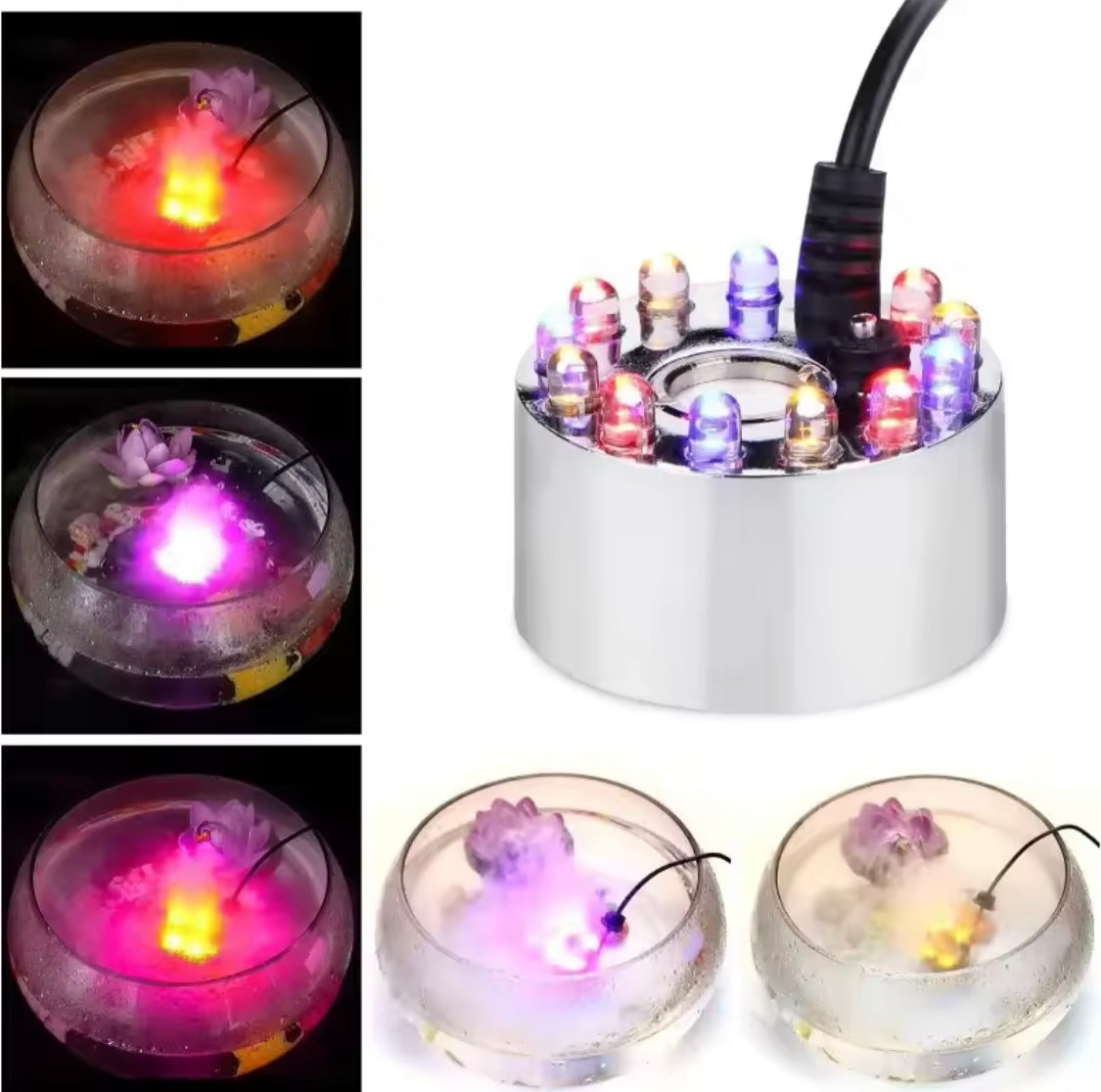 Ultrasonic Mist Maker Air Humidifier, Electric Fountain Pool Atomizer Humidifier, Color Changing Ultrasonic Mist Maker