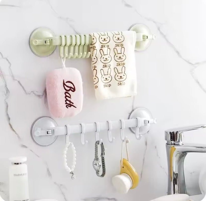 Adjustable Hanger Rack with Double Suction Cups, Kitchen Hanger Organizer With Suction Cup, Bathroom Corner Suspension Hanger Hook