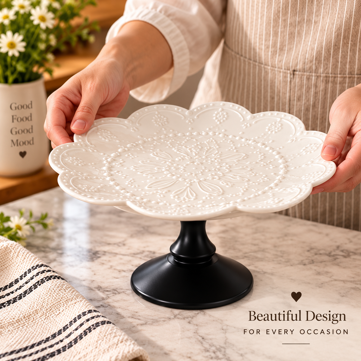 Elegant Floral Ceramic Cake Stand, Dessert And Cupcake Serving Display with Pedestal Stand, Decorative Cake Serving Stand