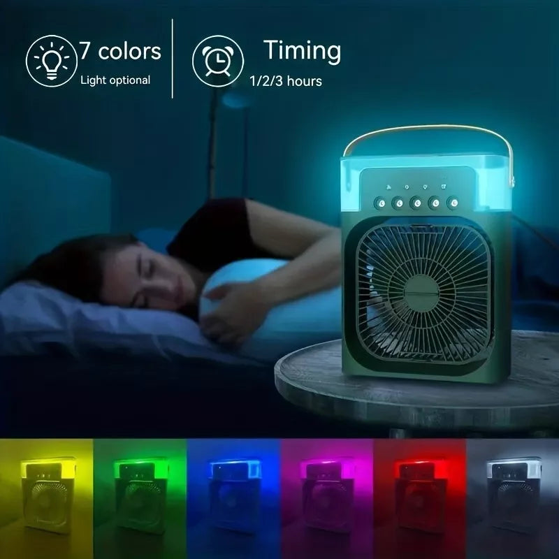 Humidifier Cooling Fan, Personal USB Air Cooler Fan, Mini Air Freshener Cooling Fan, Water Mist Humidification Fan, 3 In 1 Portable Fan Air Conditioner, Desktop Electric Fan Air Cooler, 7 Colors LED Light Humidifier, USB Powered Mini AC