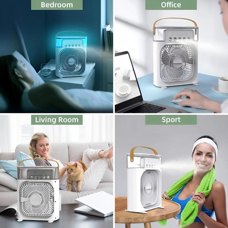 Humidifier Cooling Fan, Personal USB Air Cooler Fan, Mini Air Freshener Cooling Fan, Water Mist Humidification Fan, 3 In 1 Portable Fan Air Conditioner, Desktop Electric Fan Air Cooler, 7 Colors LED Light Humidifier, USB Powered Mini AC