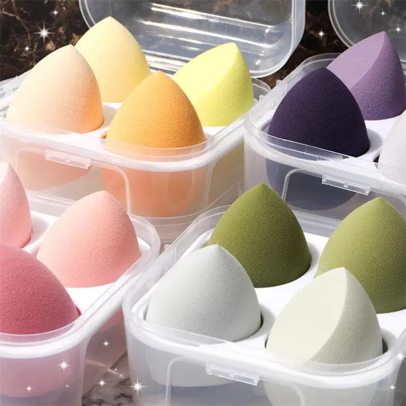 Set Of 4 Makeup Egg Blender, Foundation Powder Puff, Wet and Dry Powder Puff, Makeup Egg Cushion Beauty Tool, Cosmetic Makeup Blender With Storage Box