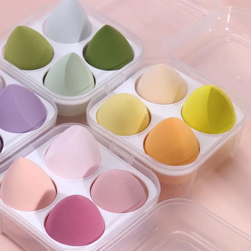 Set Of 4 Makeup Egg Blender, Foundation Powder Puff, Wet and Dry Powder Puff, Makeup Egg Cushion Beauty Tool, Cosmetic Makeup Blender With Storage Box