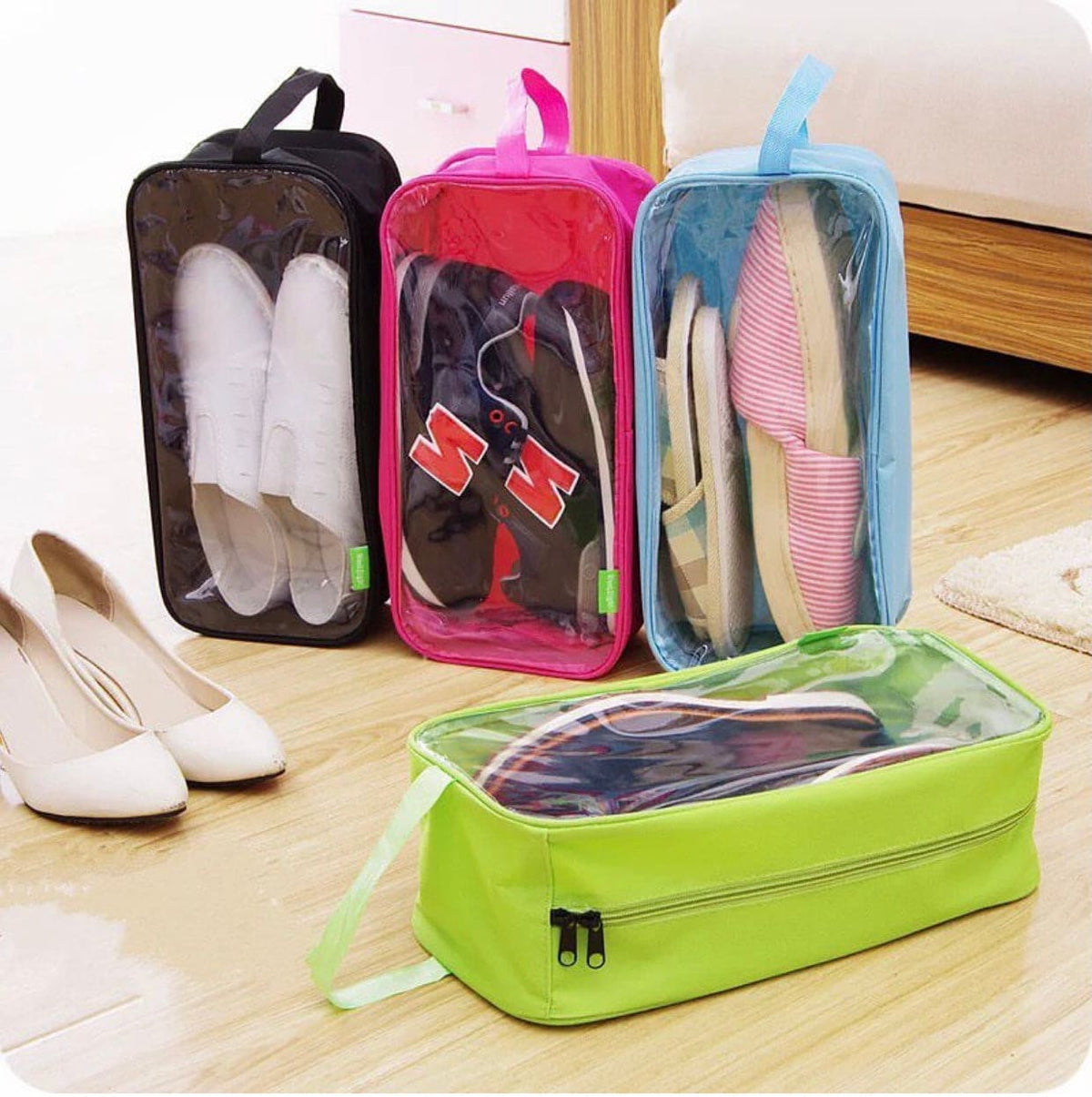 Set of 3 Large Capacity Colorful Travel Transparent Shoe Bag, Suit case Luggage Organizers, Durable Travel Essential Toiletry Waterproof Shoe Organizers, Travel Portable Sorting Pouch