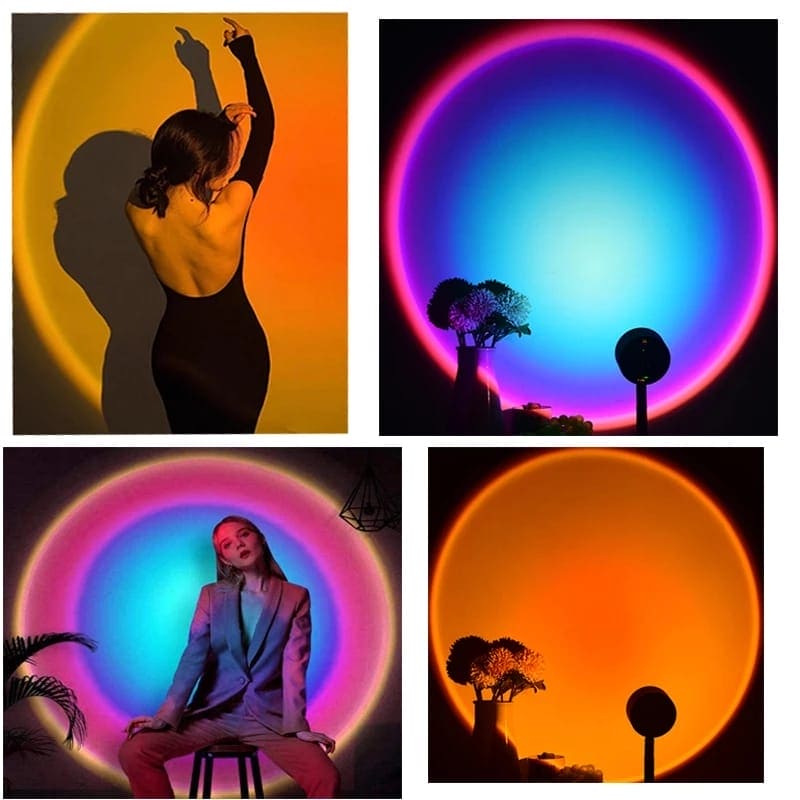 15 in 1 Rainbow Sunset Lamp, Led Projector Night Light, Rgb Controllable 360° Rotated Romantic Visual, Almunium Lens Sunset Projection Lamp, Wall Decoration USB Operate Rainbow Sunset Projector Lamp