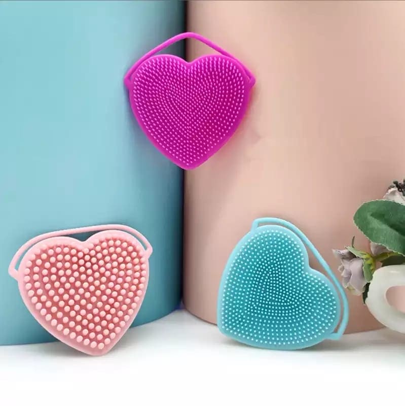 Set of 3 Silicon Heart Sponge, Baby Shampoo Shower Brush, Children Silicone Rubbing Mud, Massage Body Bath Brush, Kids Skin Care Nursing Bath Rubbing Supplies
