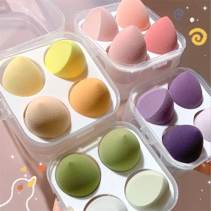 Set Of 4 Makeup Egg Blender, Foundation Powder Puff, Wet and Dry Powder Puff, Makeup Egg Cushion Beauty Tool, Cosmetic Makeup Blender With Storage Box