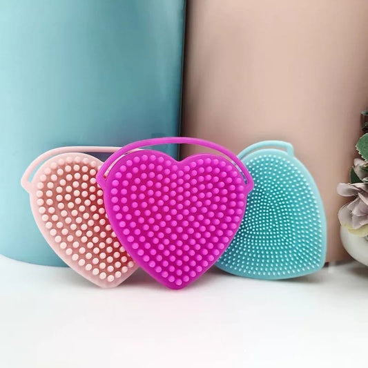 Set of 3 Silicon Heart Sponge, Baby Shampoo Shower Brush, Children Silicone Rubbing Mud, Massage Body Bath Brush, Kids Skin Care Nursing Bath Rubbing Supplies