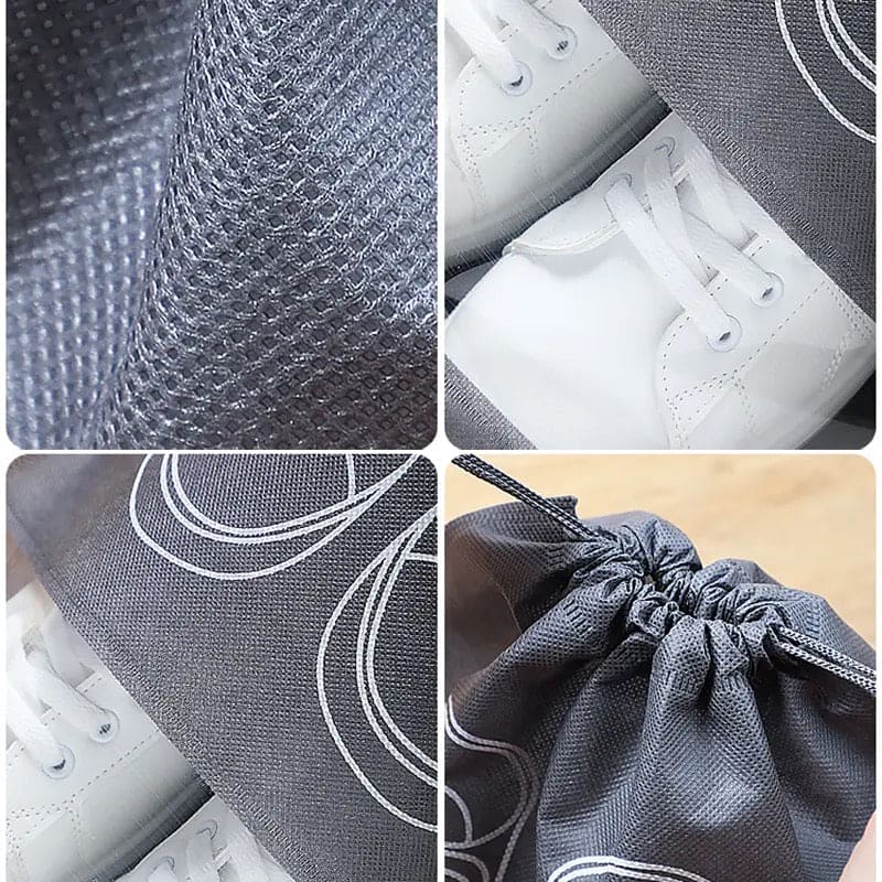 Set Of 5 Travel Shoe Pouch, Grey Non Woven Fabric Dustproof Drawstring Bag, Breathable Storage Pouch With Visual Window, Portable Shoe Organizer Drawstring Bag