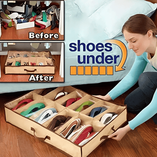 12 Compartment Non Woven Shoe Organizer, Underbed Shoe Storage Bag, Easy To Carry Shoe Bag